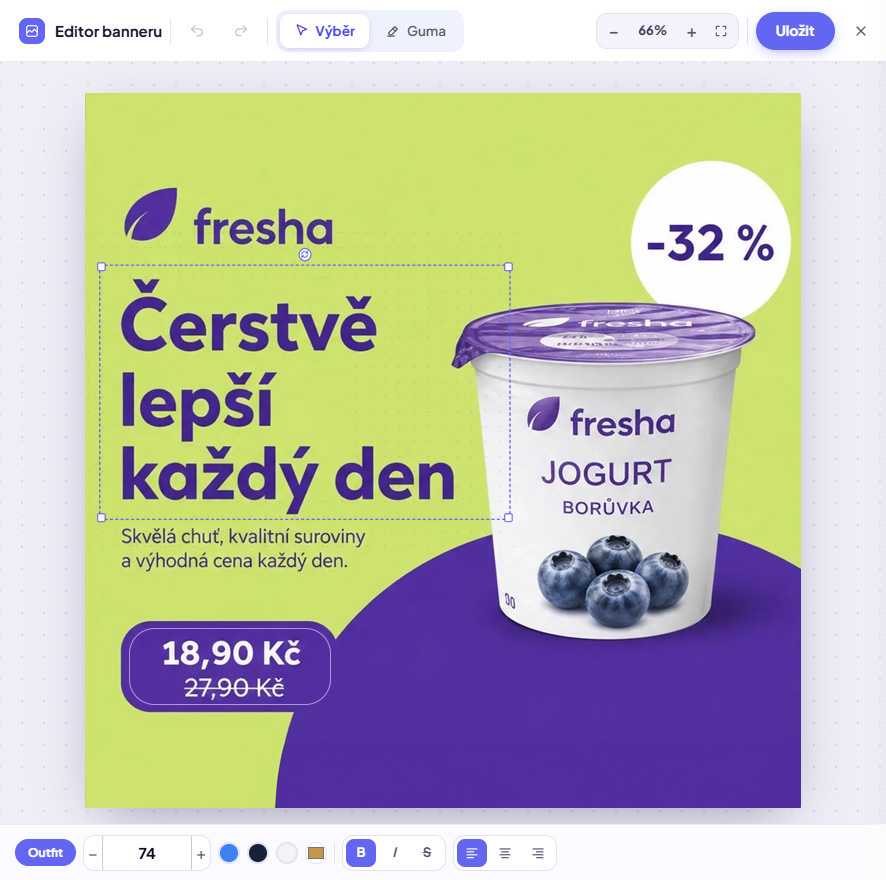 Editor banneru — úprava textů a barev