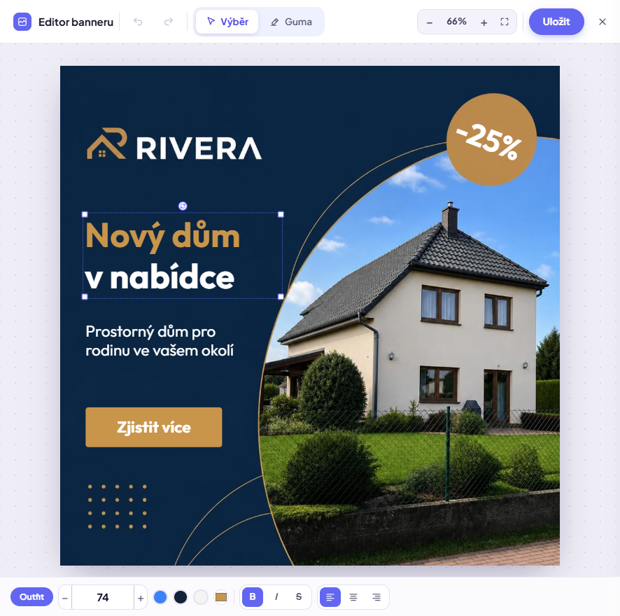 Editor banneru — úprava textů a barev
